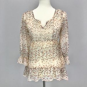 Decree Cream Floral Chiffon Lace Sheer Boho Blouse
